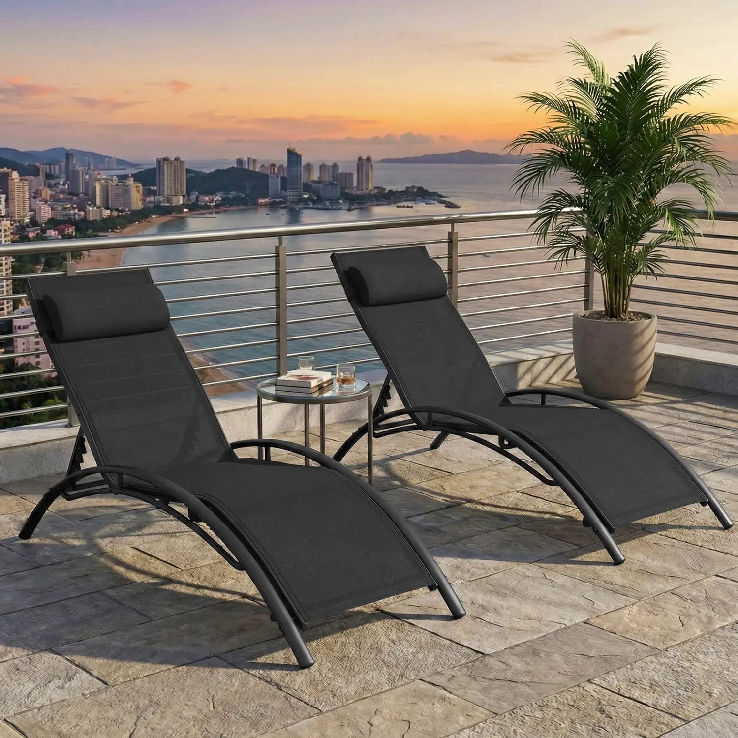 Patio Chaise Lounges Set of 2 Outdoor Recliner with 5-Position Backrest by DirectDeals