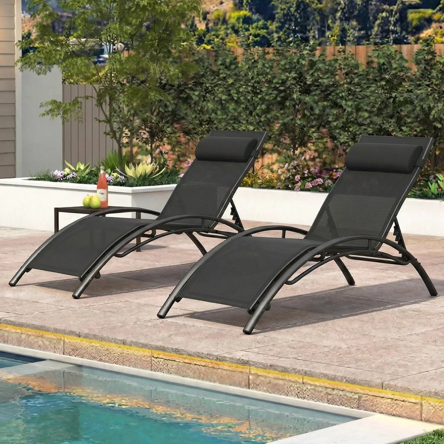 Patio Chaise Lounges Set of 2 Outdoor Recliner with 5-Position Backrest by DirectDeals