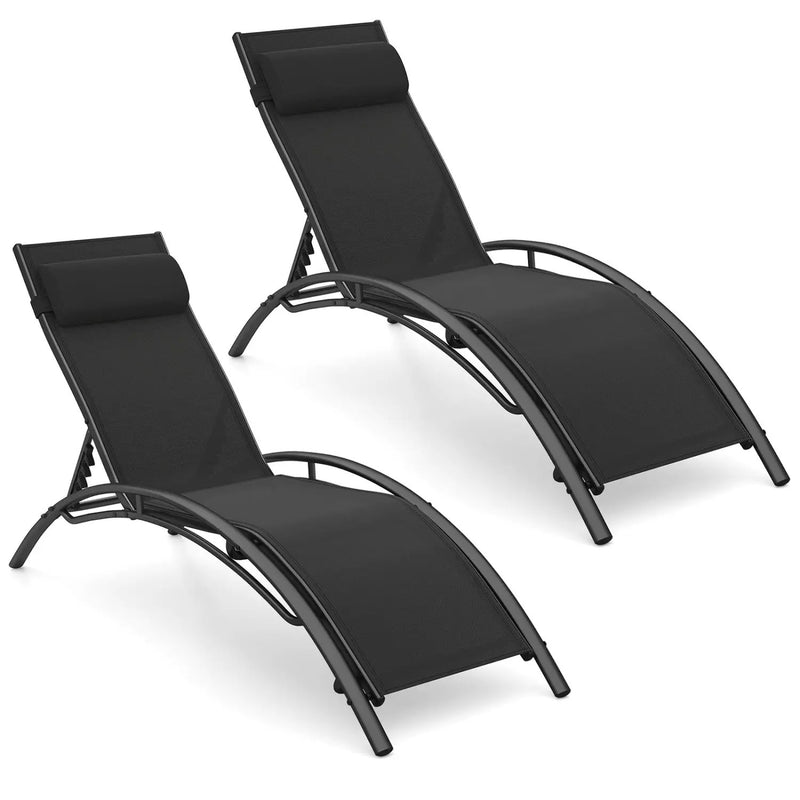 Patio Chaise Lounges Set of 2 Outdoor Recliner with 5-Position Backrest by DirectDeals
