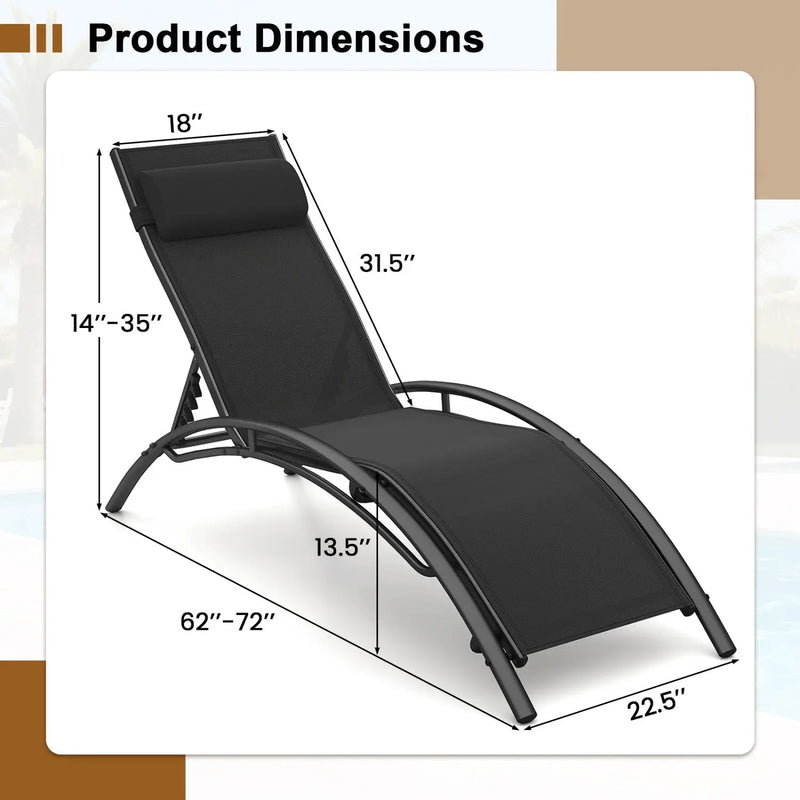 Patio Chaise Lounges Set of 2 Outdoor Recliner with 5-Position Backrest by DirectDeals
