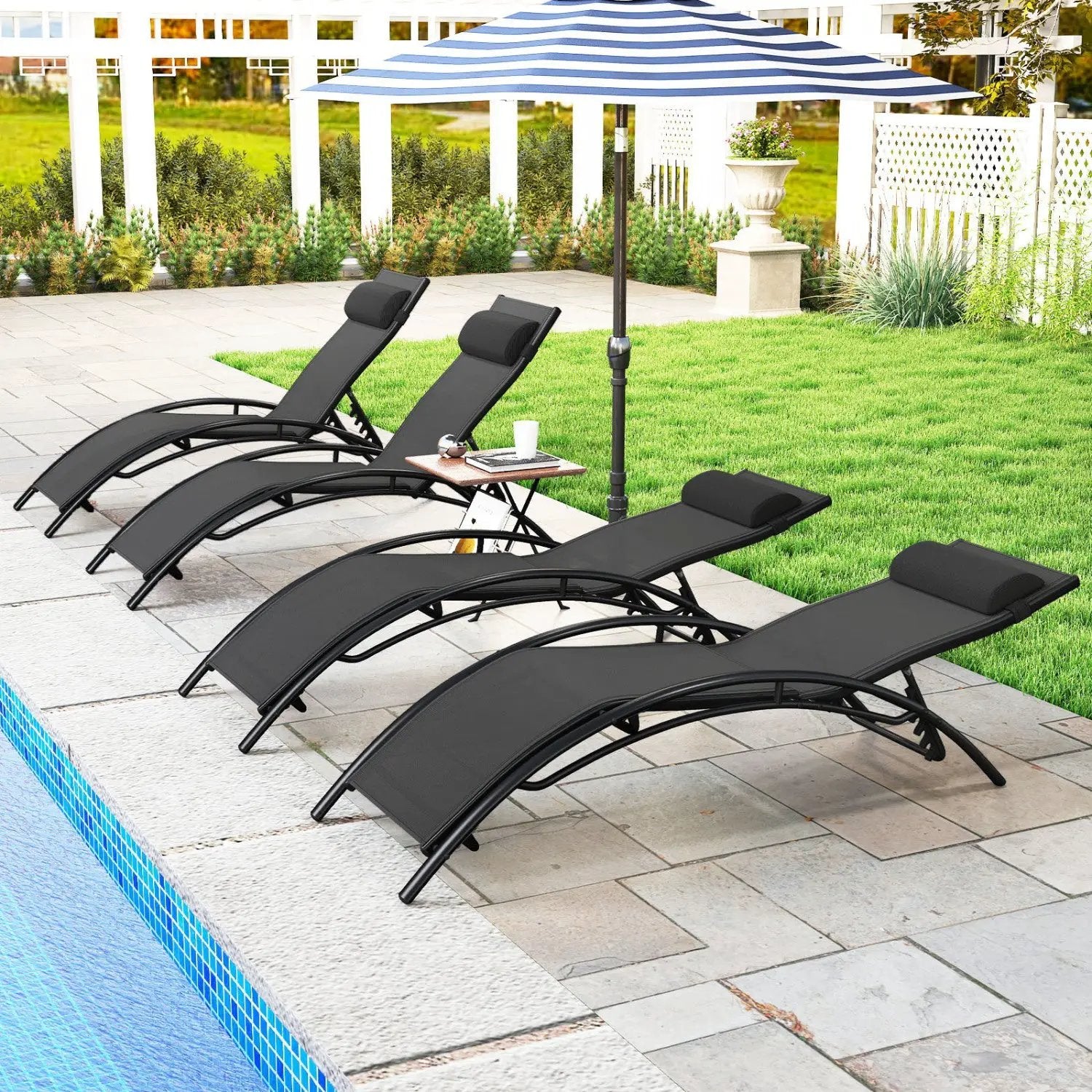 Patio Chaise Lounges Set of 2 Outdoor Recliner with 5-Position Backrest by DirectDeals