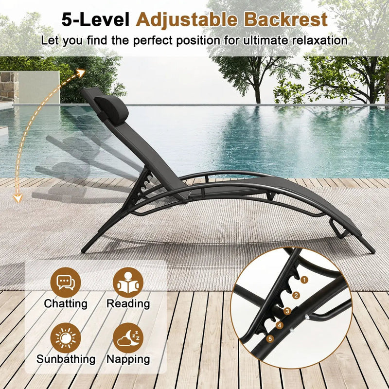 Patio Chaise Lounges Set of 2 Outdoor Recliner with 5-Position Backrest by DirectDeals