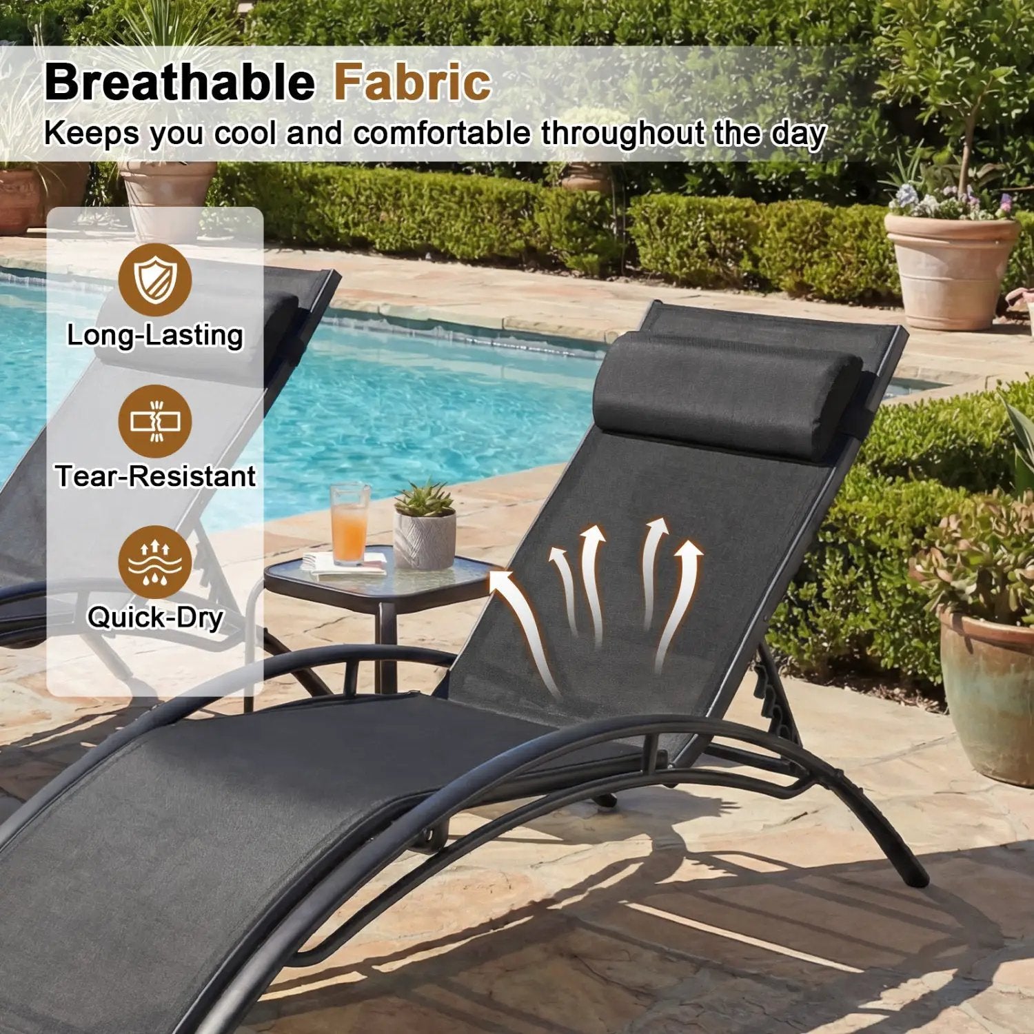 Patio Chaise Lounges Set of 2 Outdoor Recliner with 5-Position Backrest by DirectDeals