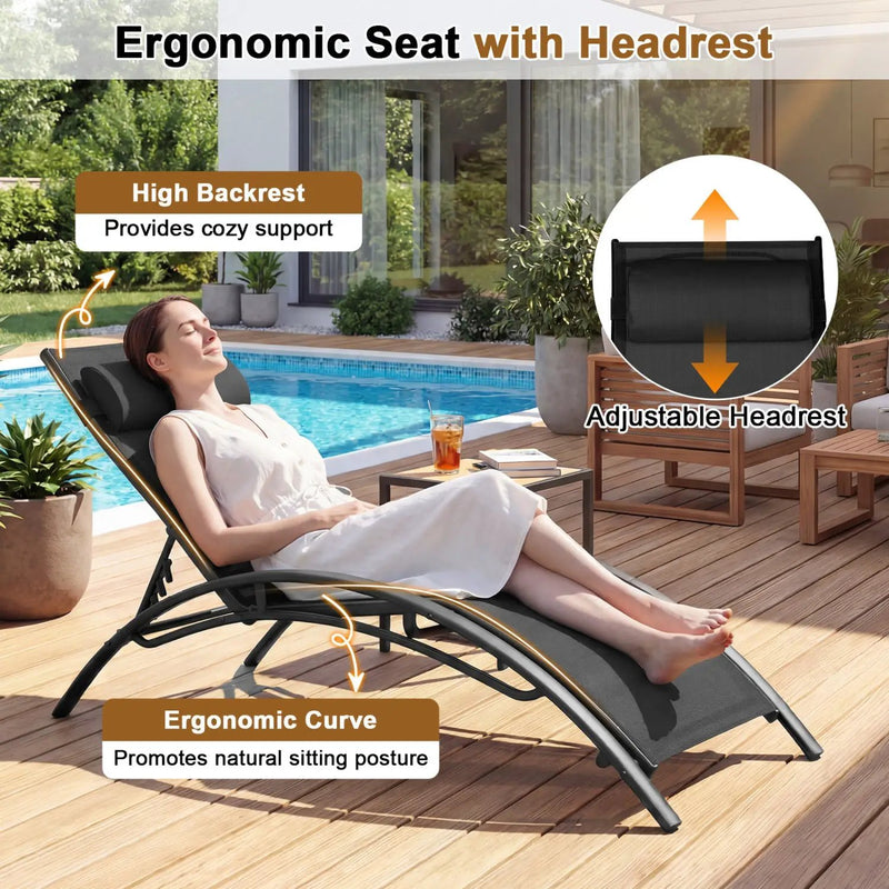 Patio Chaise Lounges Set of 2 Outdoor Recliner with 5-Position Backrest by DirectDeals