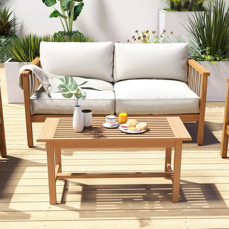 Patio Coffee Table 36 Inch Rectangular Outside Side Table with Slatted Tabletop by DirectDeals