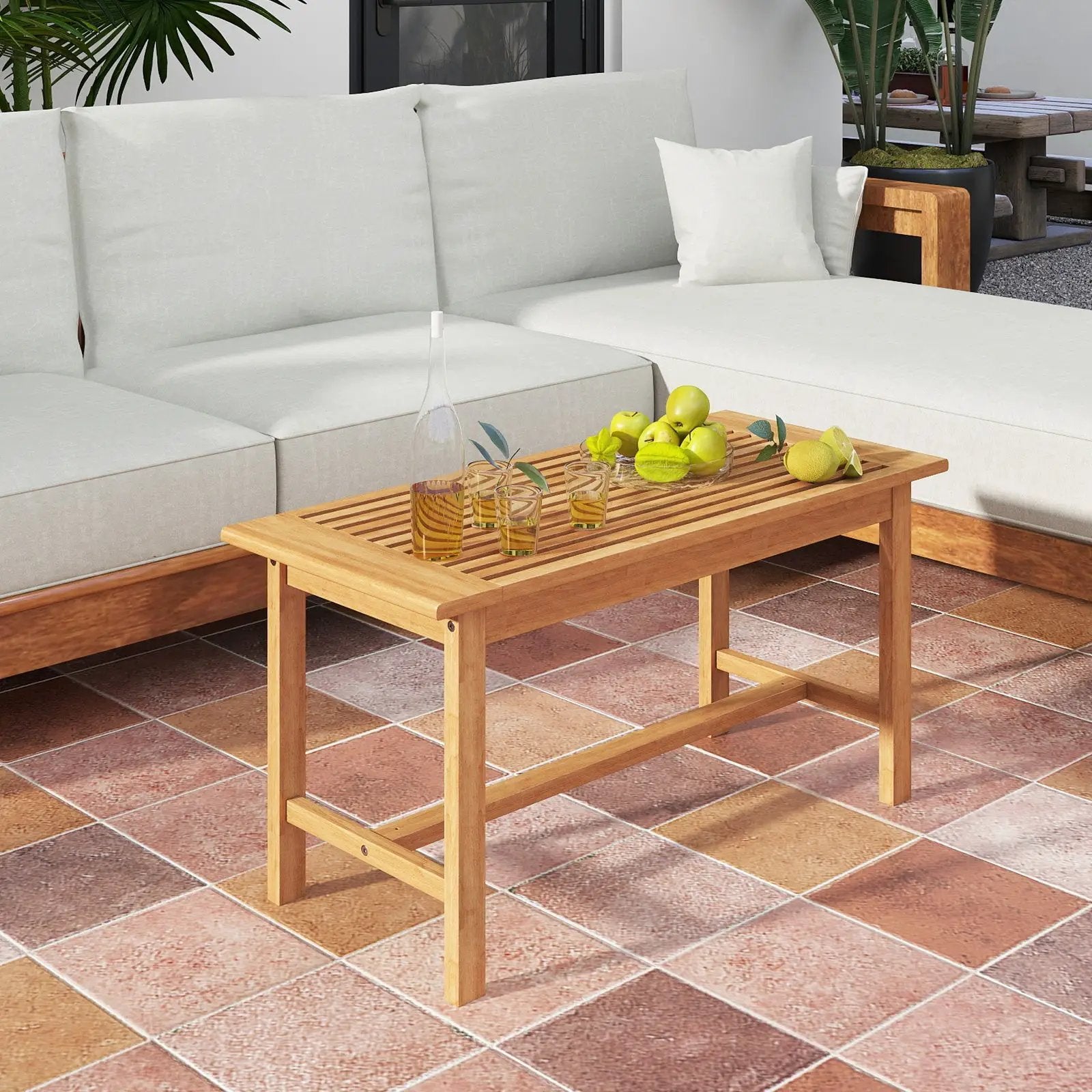 Patio Coffee Table 36 Inch Rectangular Outside Side Table with Slatted Tabletop by DirectDeals