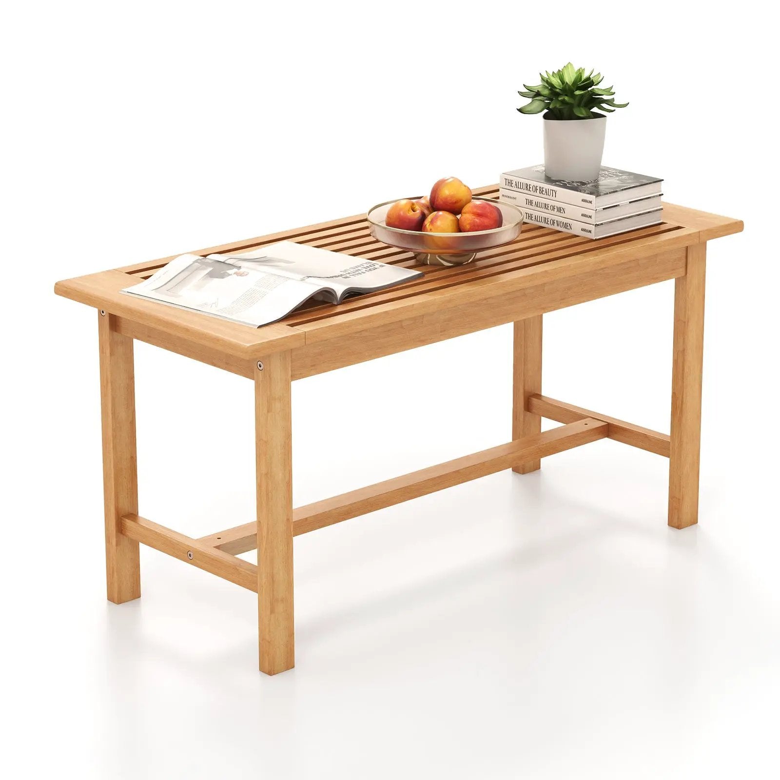 Patio Coffee Table 36 Inch Rectangular Outside Side Table with Slatted Tabletop by DirectDeals