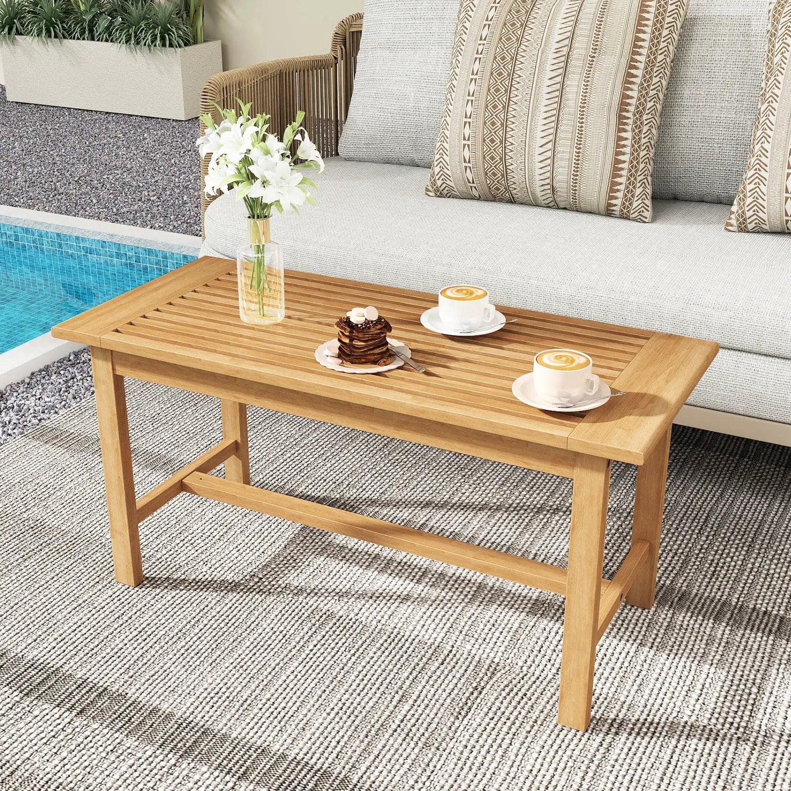 Patio Coffee Table 36 Inch Rectangular Outside Side Table with Slatted Tabletop by DirectDeals