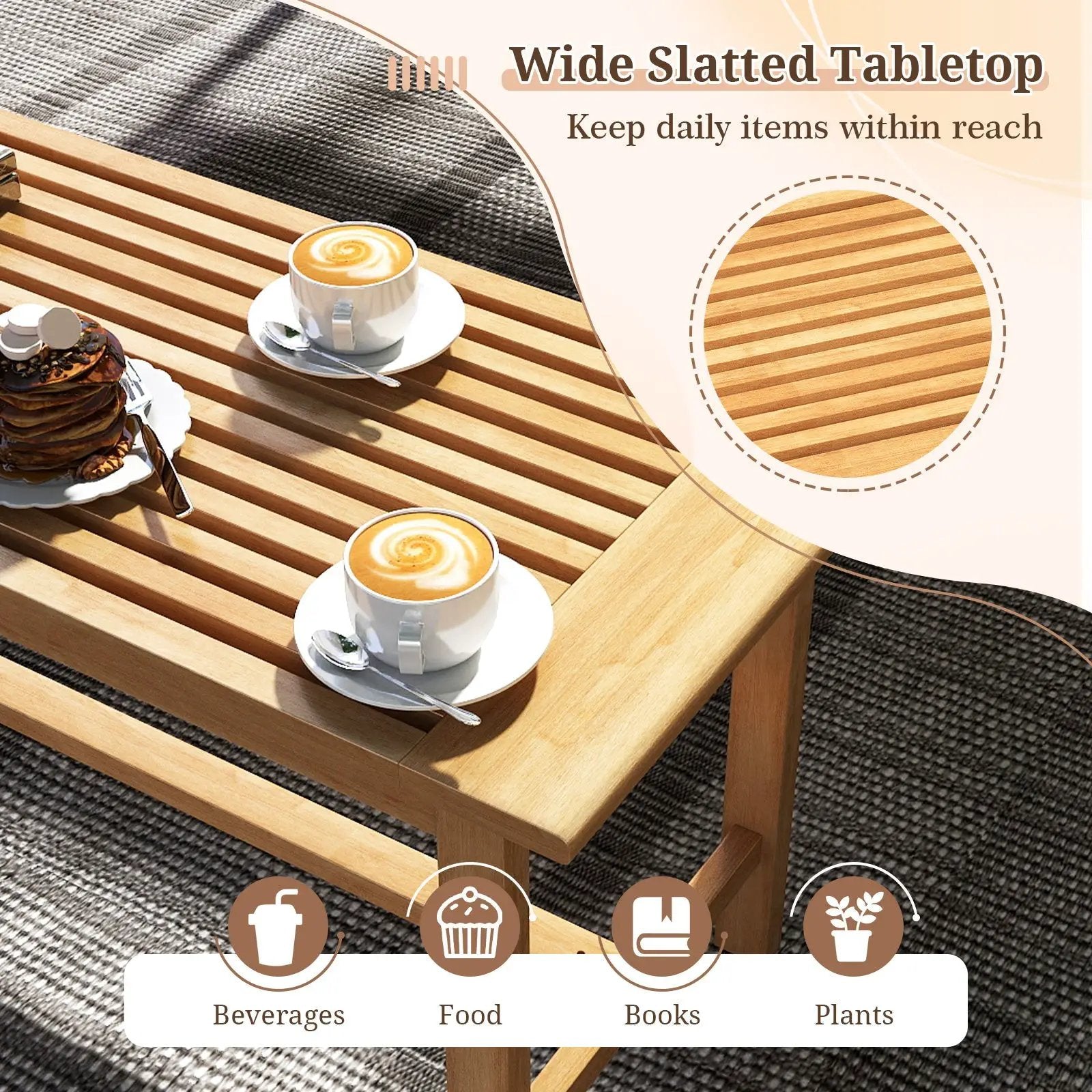 Patio Coffee Table 36 Inch Rectangular Outside Side Table with Slatted Tabletop by DirectDeals