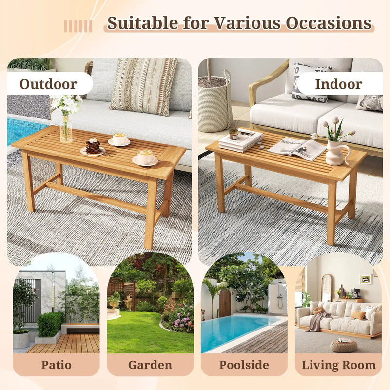Patio Coffee Table 36 Inch Rectangular Outside Side Table with Slatted Tabletop by DirectDeals