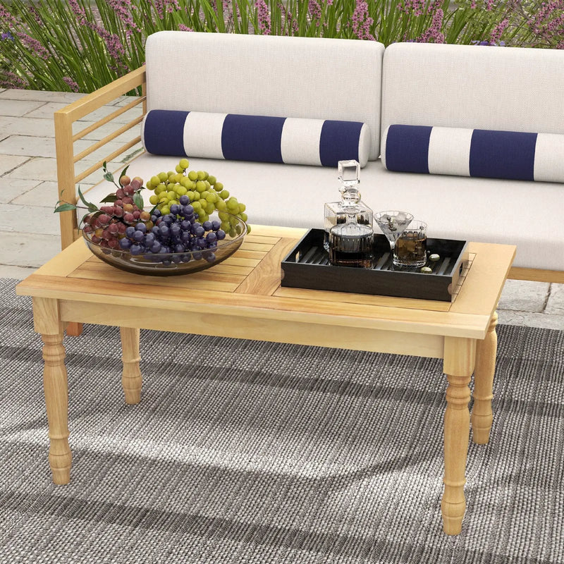 Patio Coffee Table with Solid Teak Wood Structure and Slatted Tabletop by DirectDeals