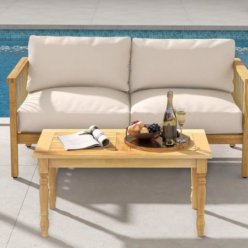 Patio Coffee Table with Solid Teak Wood Structure and Slatted Tabletop by DirectDeals