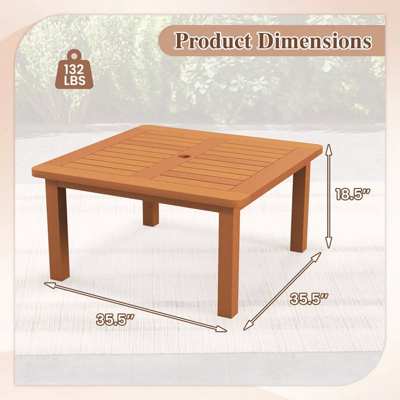 Patio Coffee Table with Umbrella Hole and Teak Oil Finish by DirectDeals