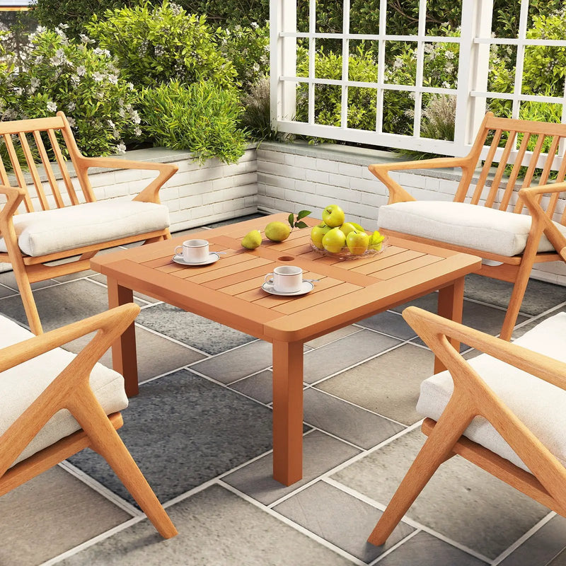 Patio Coffee Table with Umbrella Hole and Teak Oil Finish by DirectDeals