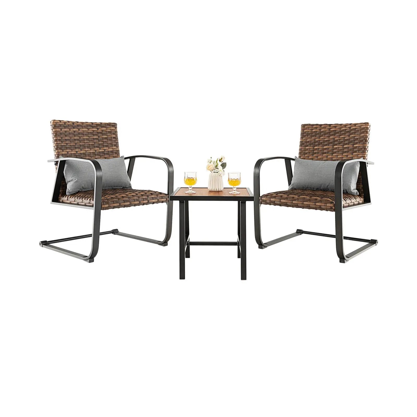 3 Pieces Patio Rattan Conversation Set with Quick Dry Lumbar Pillows by DirectDeals