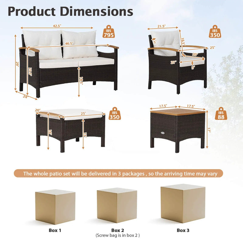 7 Piece Rattan Patio Sofa Set with Acacia Wood Tabletop and Armrests by DirectDeals