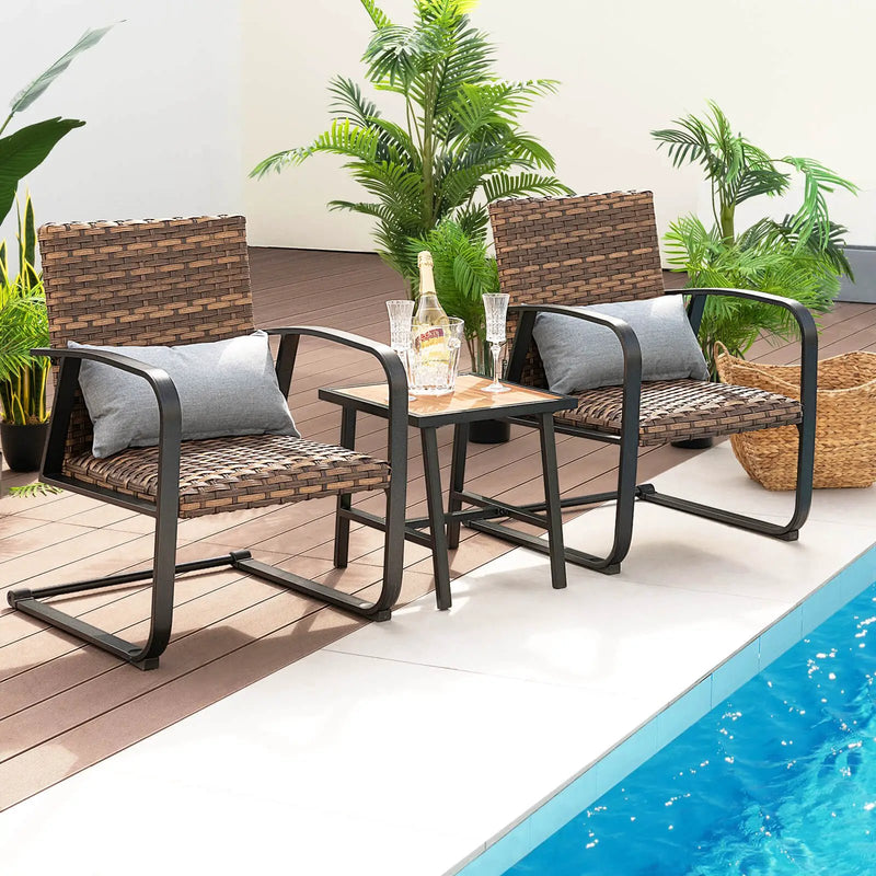3 Pieces Patio Rattan Conversation Set with Quick Dry Lumbar Pillows by DirectDeals