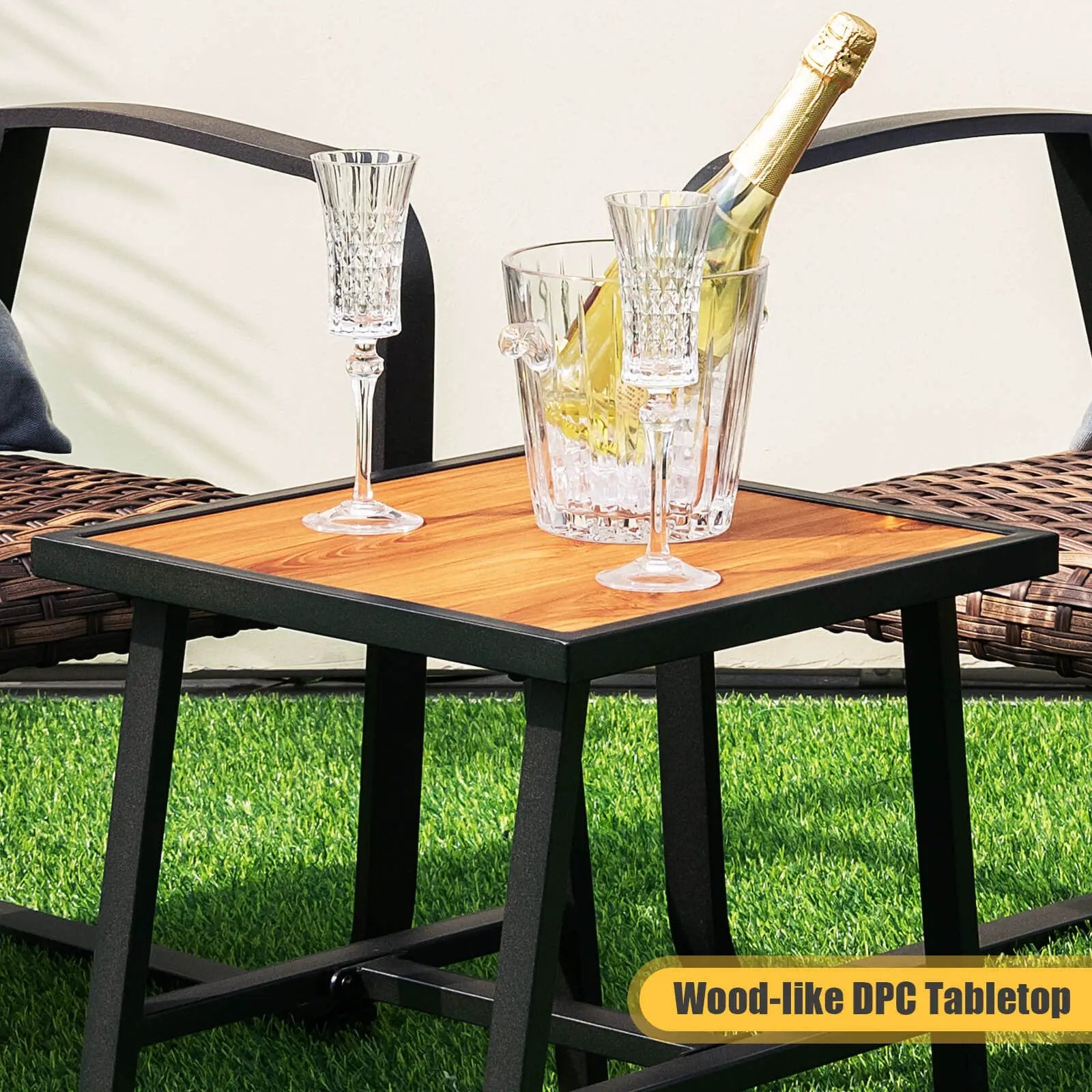 3 Pieces Patio Rattan Conversation Set with Quick Dry Lumbar Pillows by DirectDeals