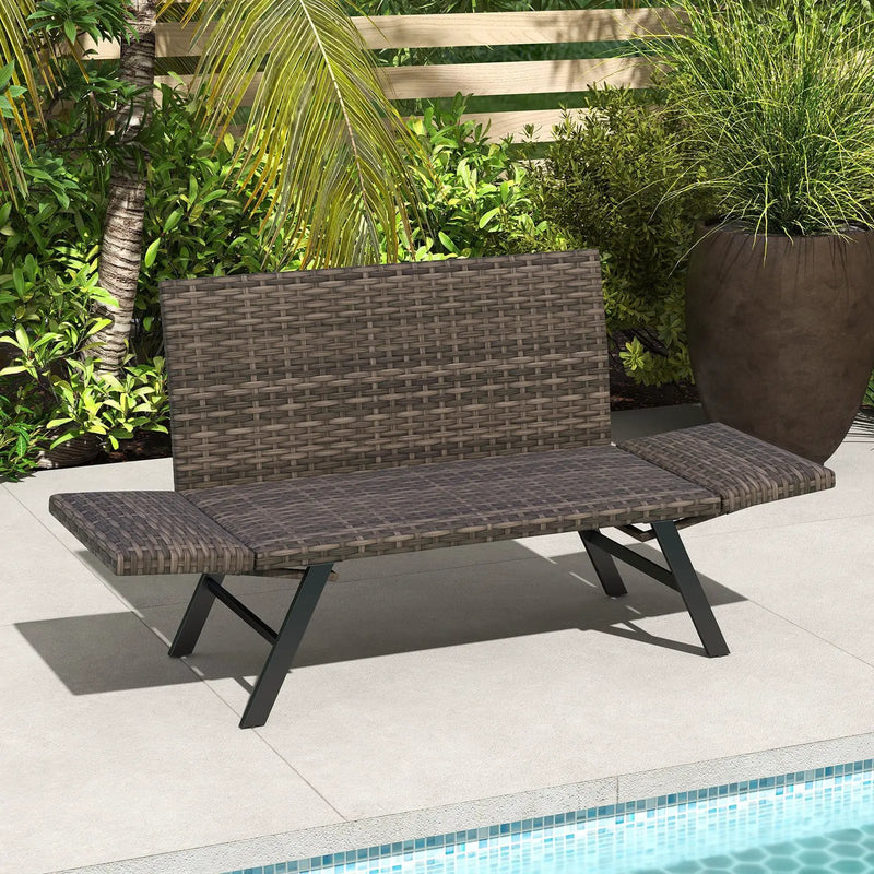 Patio Convertible Sofa for 2 Quick Dry Foam Padded Rattan with Armrests-Gray by DirectDeals