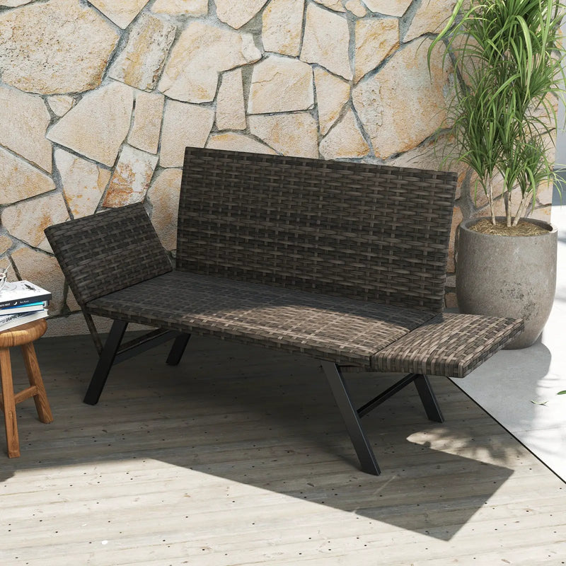 Patio Convertible Sofa for 2 Quick Dry Foam Padded Rattan with Armrests-Gray by DirectDeals