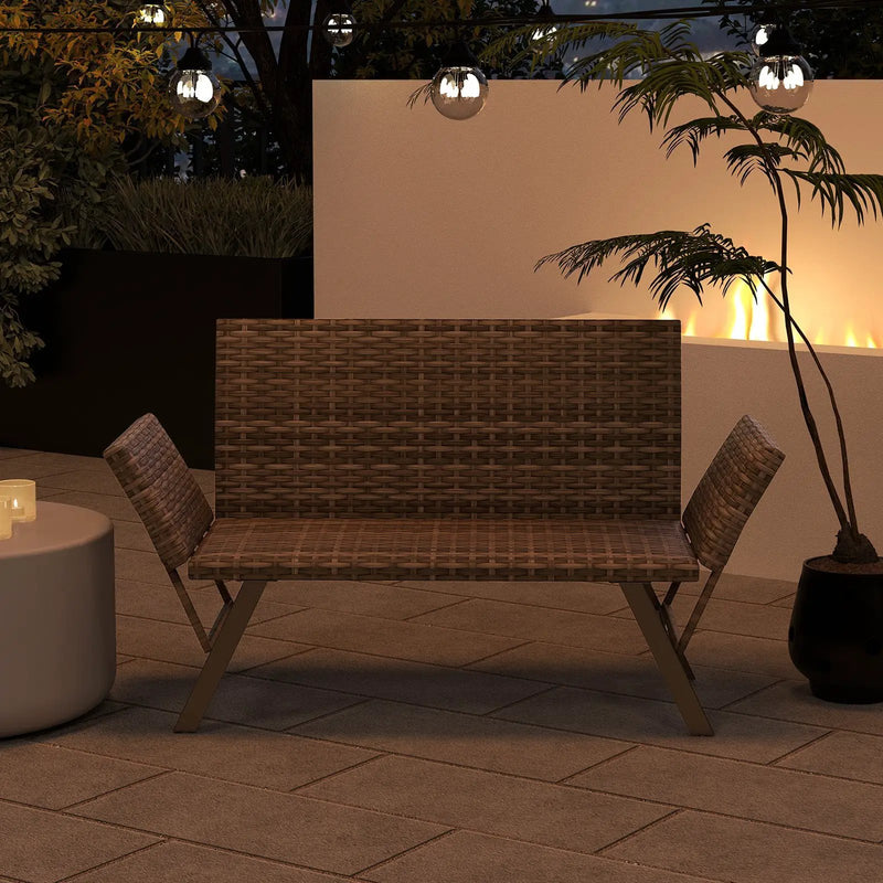 Patio Convertible Sofa for 2 Quick Dry Foam Padded Rattan with Armrests-Gray by DirectDeals