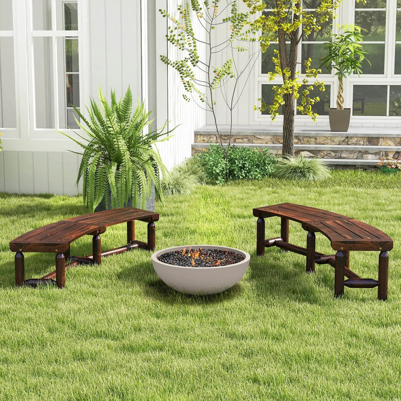 Patio Curved Bench for Round Table Spacious and Slatted Seat by DirectDeals
