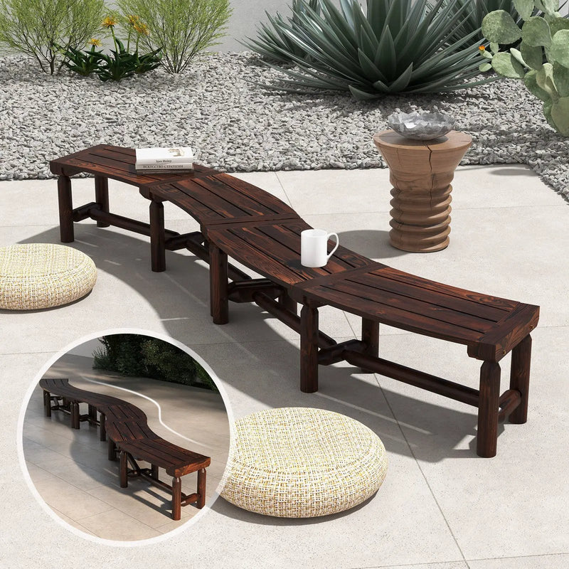 Patio Curved Bench for Round Table Spacious and Slatted Seat by DirectDeals