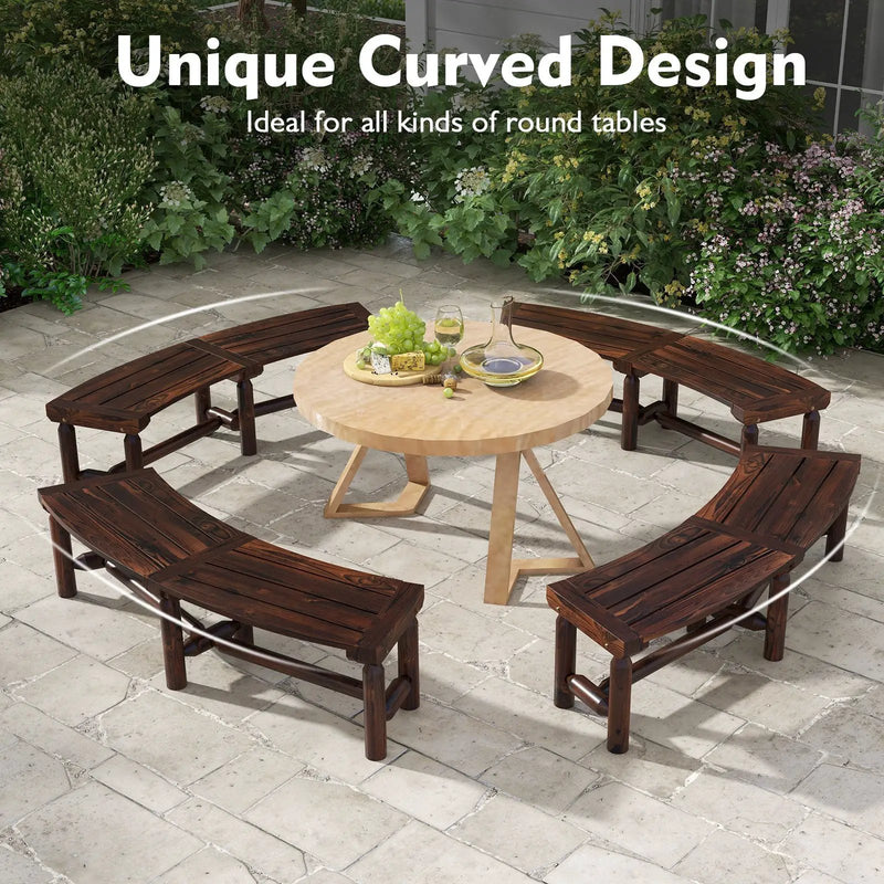 Patio Curved Bench for Round Table Spacious and Slatted Seat by DirectDeals