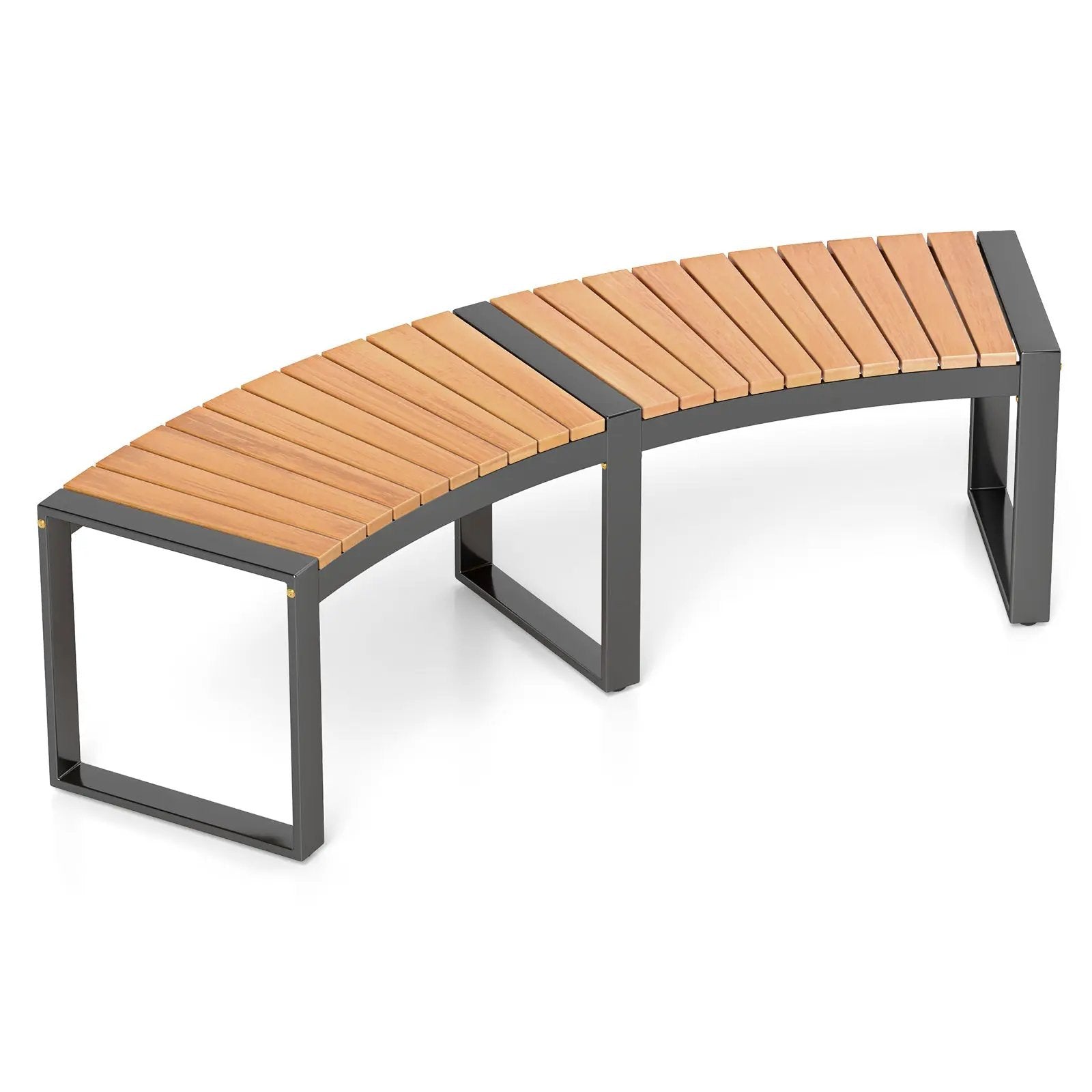 Patio Curved Bench with Slatted Seat and Metal Legs by DirectDeals
