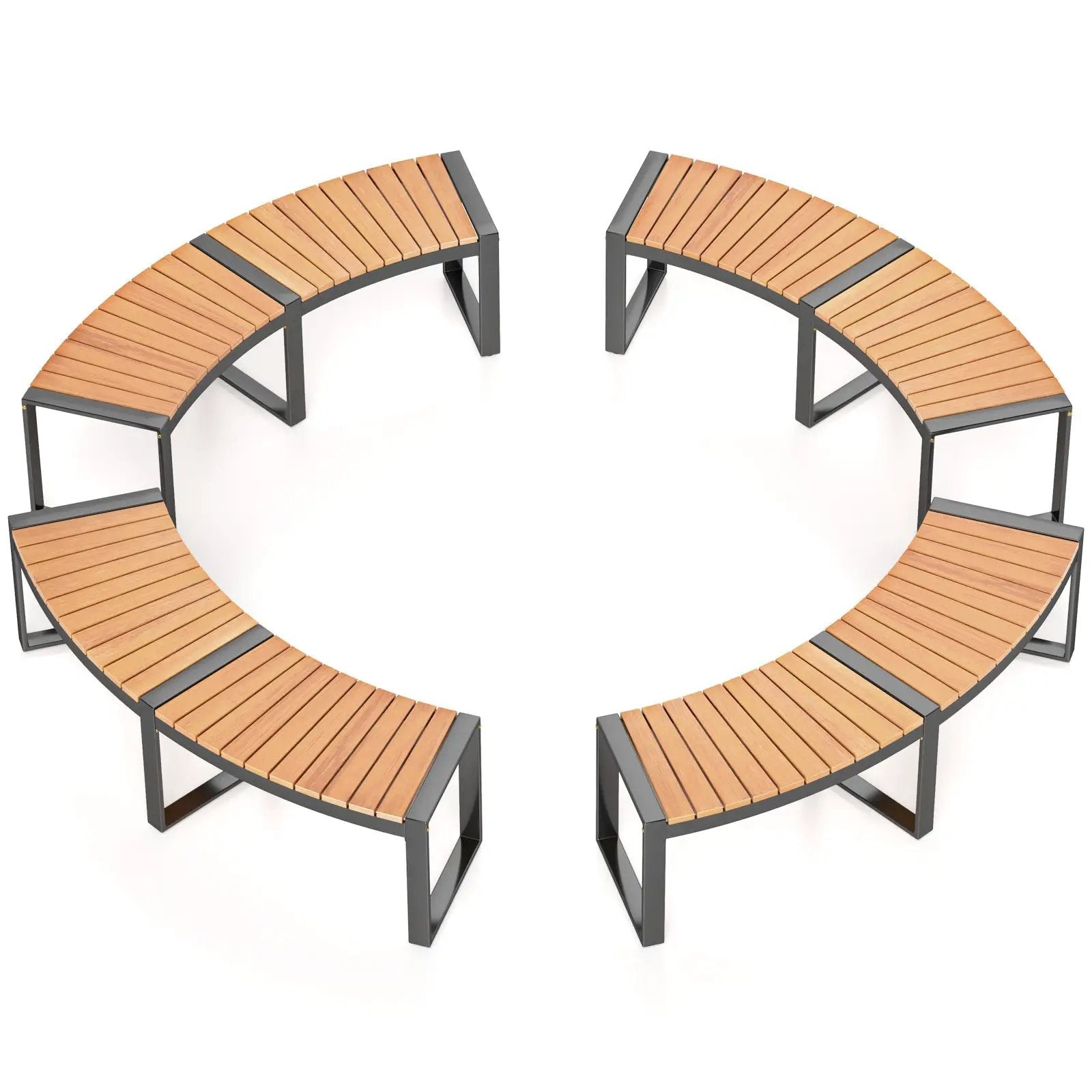 Patio Curved Bench with Slatted Seat and Metal Legs by DirectDeals