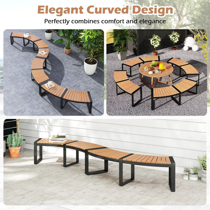 Patio Curved Bench with Slatted Seat and Metal Legs by DirectDeals