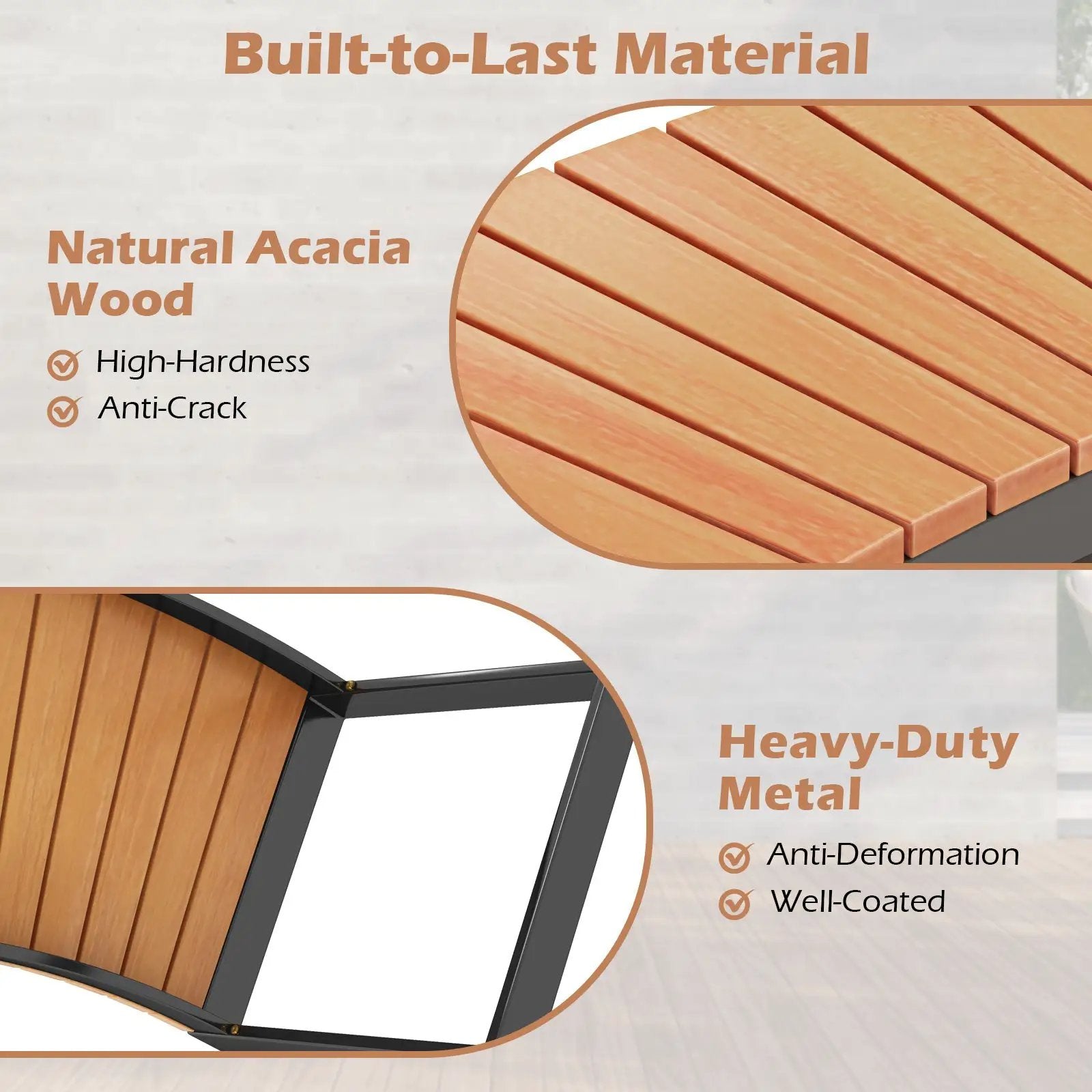 Patio Curved Bench with Slatted Seat and Metal Legs by DirectDeals