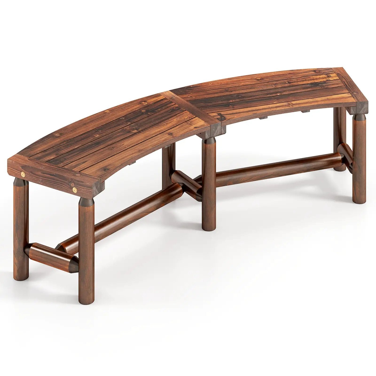 Patio Curved Bench Solid Wood Fire Pit Bench Outdoor Backless Loveseat by DirectDeals