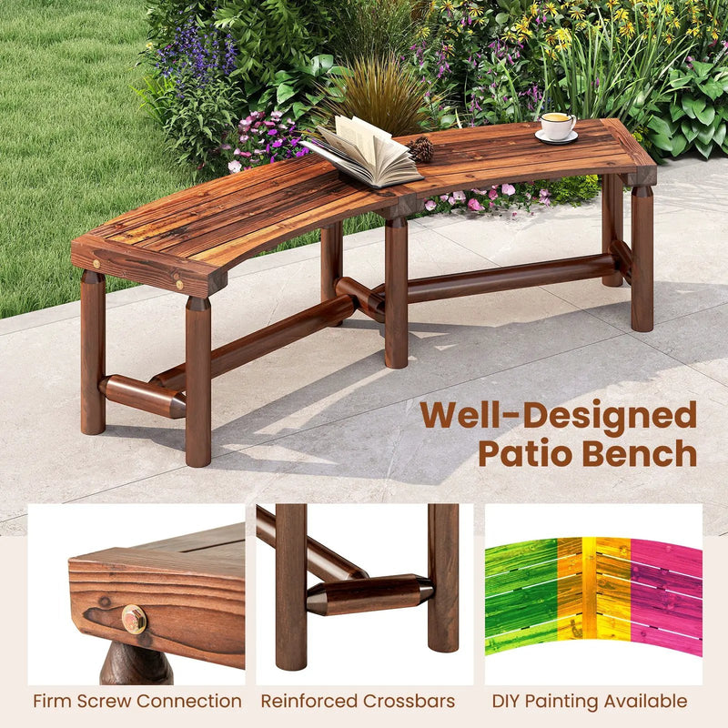 Patio Curved Bench Solid Wood Fire Pit Bench Outdoor Backless Loveseat by DirectDeals