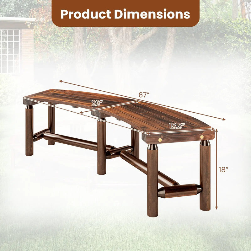Patio Curved Bench Solid Wood Fire Pit Bench Outdoor Backless Loveseat by DirectDeals