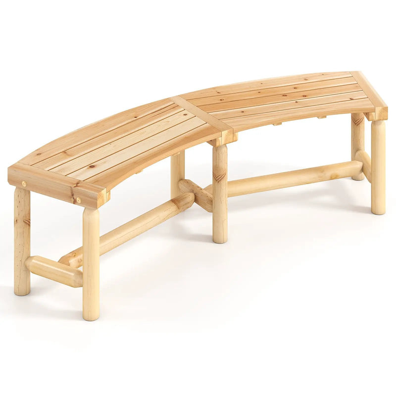 Patio Curved Bench Solid Wood Fire Pit Bench Outdoor Backless Loveseat by DirectDeals