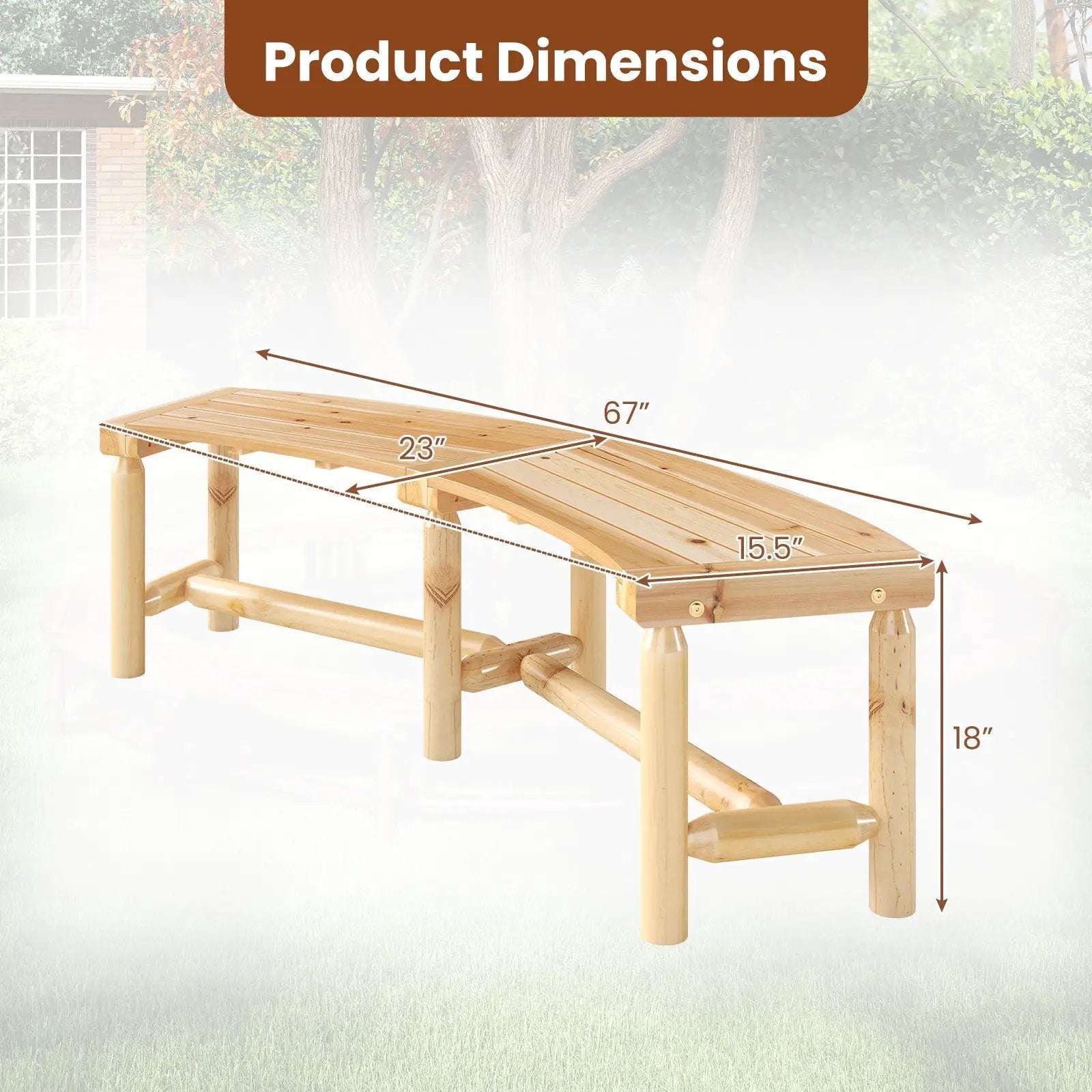Patio Curved Bench Solid Wood Fire Pit Bench Outdoor Backless Loveseat by DirectDeals