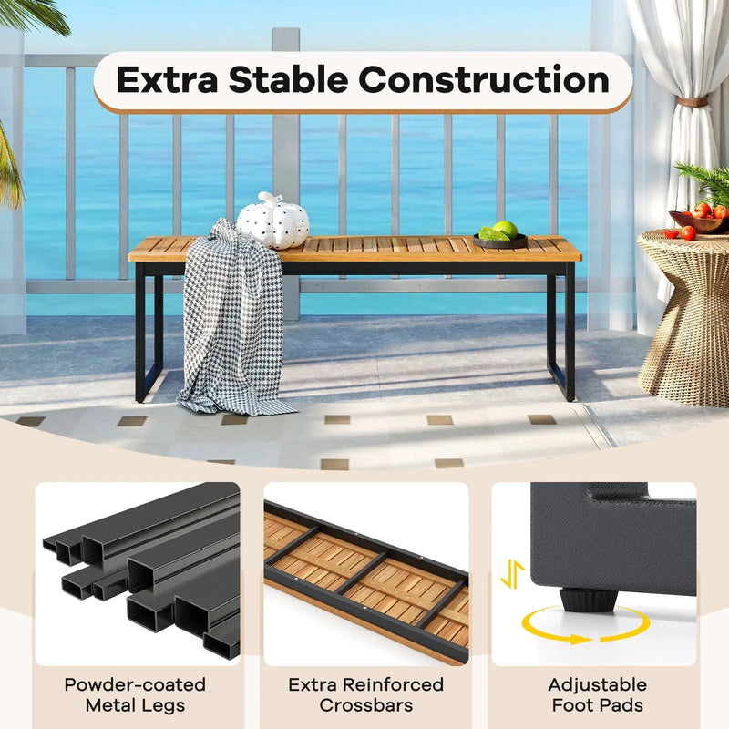 Patio Dining Bench Backless with Slatted Seat and Metal Legs by DirectDeals