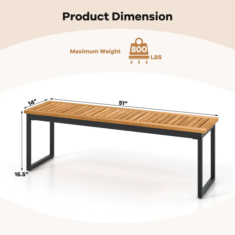 Patio Dining Bench Backless with Slatted Seat and Metal Legs by DirectDeals