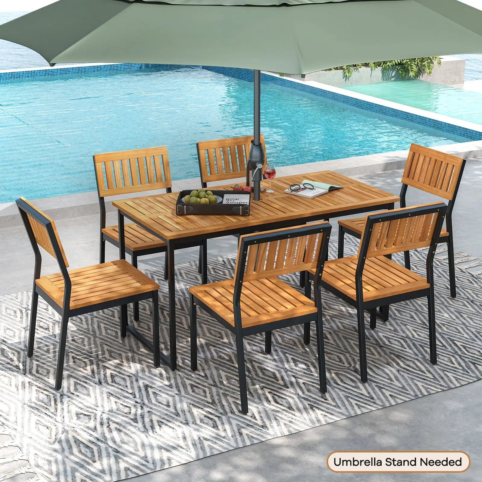 Patio Dining Chair Set of 2 with Metal and Acacia Wood Frame by DirectDeals
