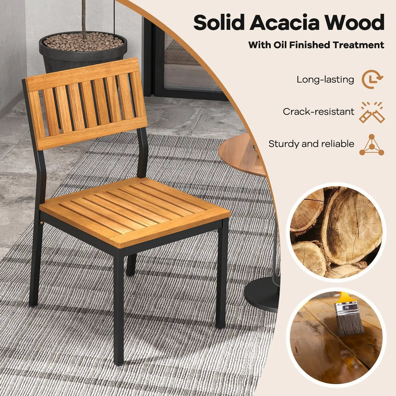 Patio Dining Chair Set of 2 with Metal and Acacia Wood Frame by DirectDeals