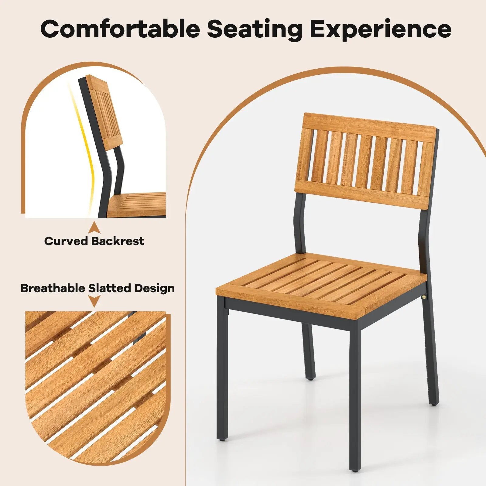 Patio Dining Chair Set of 2 with Metal and Acacia Wood Frame by DirectDeals