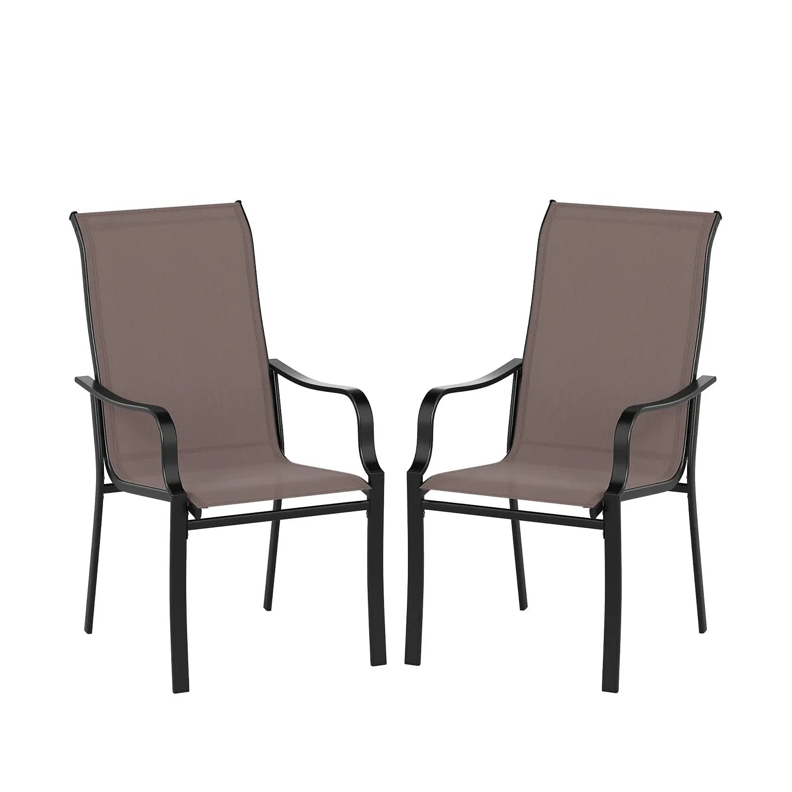 Patio Dining Chair Set of 2 with Wide Seat and Heavy-Duty Metal Frame-Brown by DirectDeals