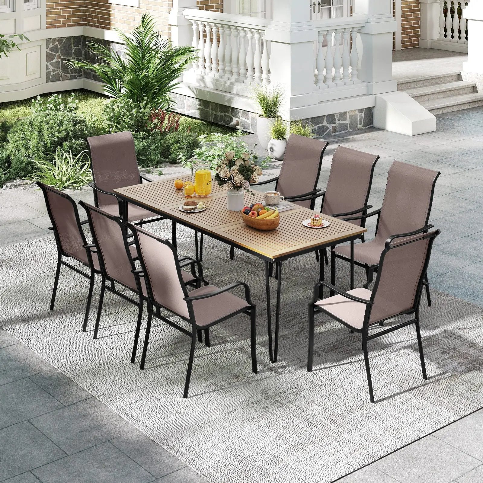 Patio Dining Chair Set of 2 with Wide Seat and Heavy-Duty Metal Frame-Brown by DirectDeals