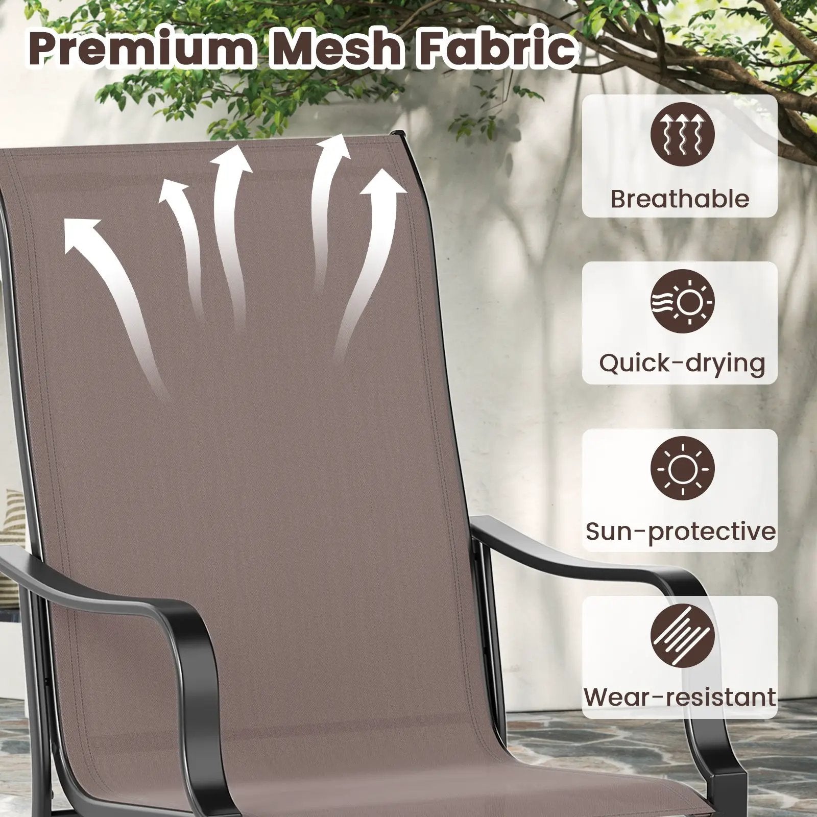 Patio Dining Chair Set of 2 with Wide Seat and Heavy-Duty Metal Frame-Brown by DirectDeals