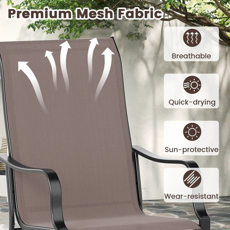 Patio Dining Chair Set of 2 with Wide Seat and Heavy-Duty Metal Frame-Brown by DirectDeals