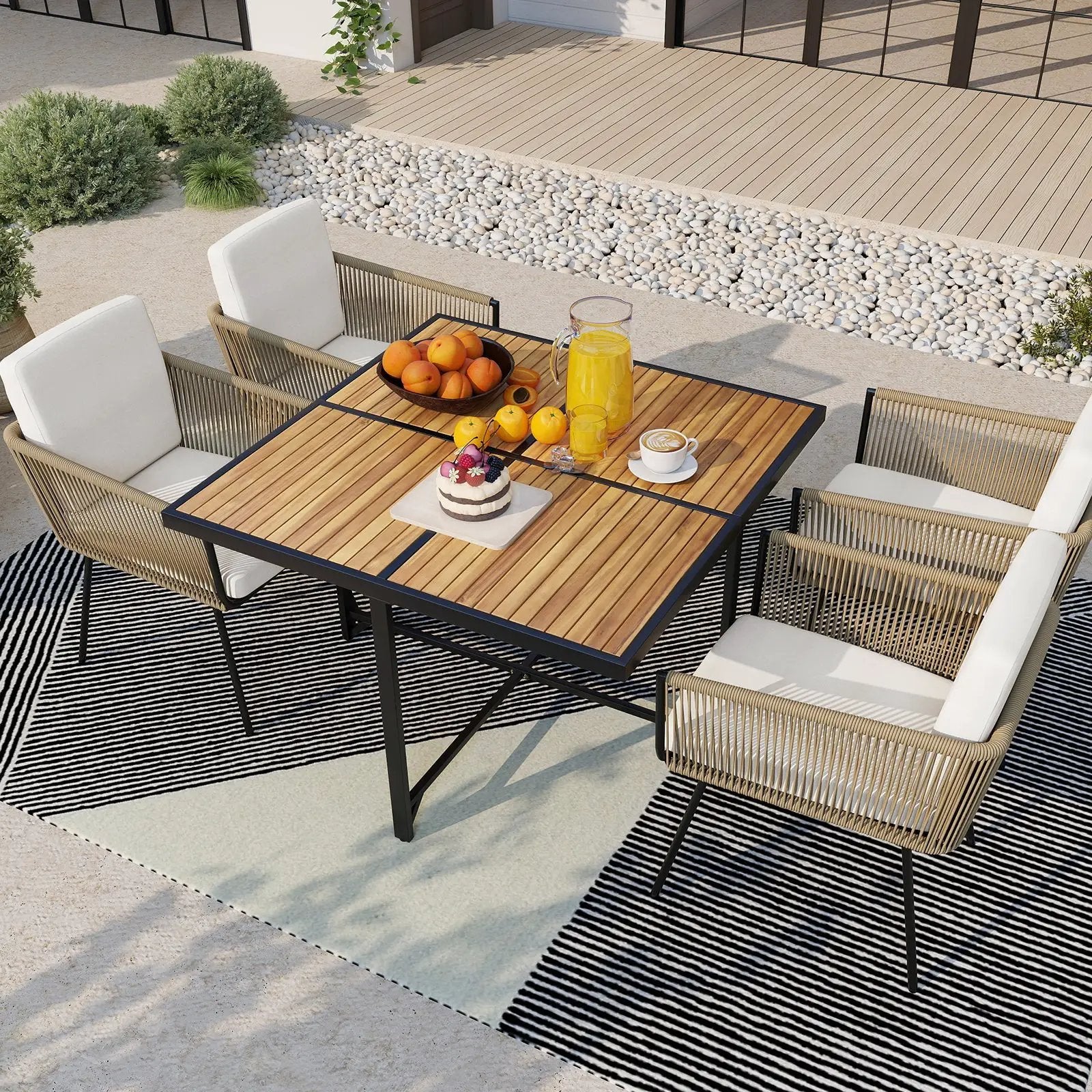 Patio Dining Chairs Set of 4 Bistro Well-Woven Rattan Chairs-White by DirectDeals