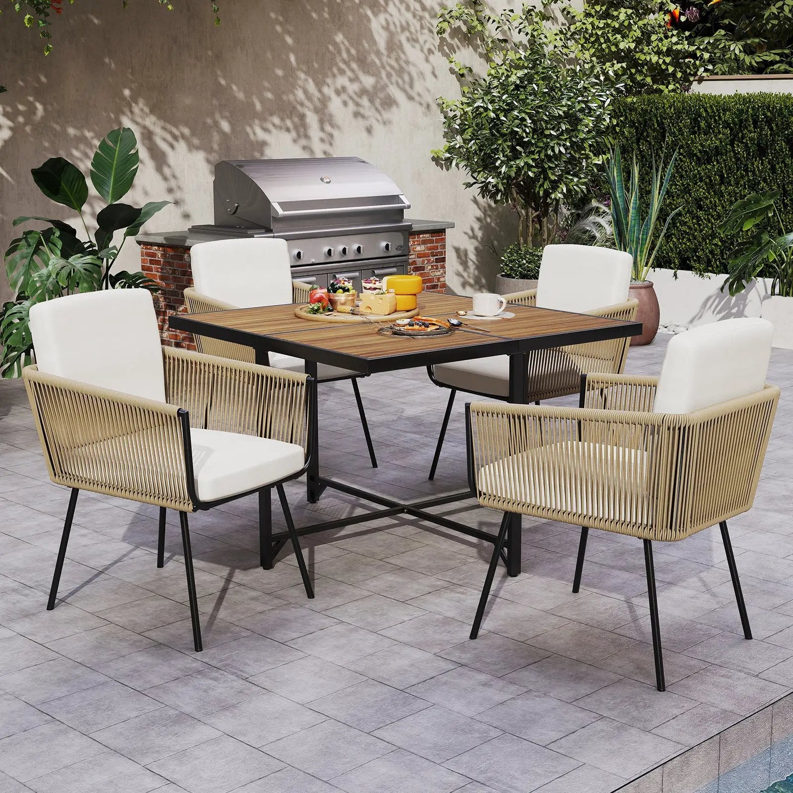 Patio Dining Chairs Set of 4 Bistro Well-Woven Rattan Chairs-White by DirectDeals
