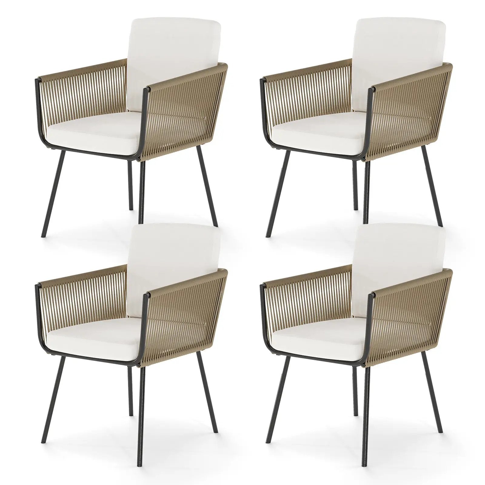 Patio Dining Chairs Set of 4 Bistro Well-Woven Rattan Chairs-White by DirectDeals