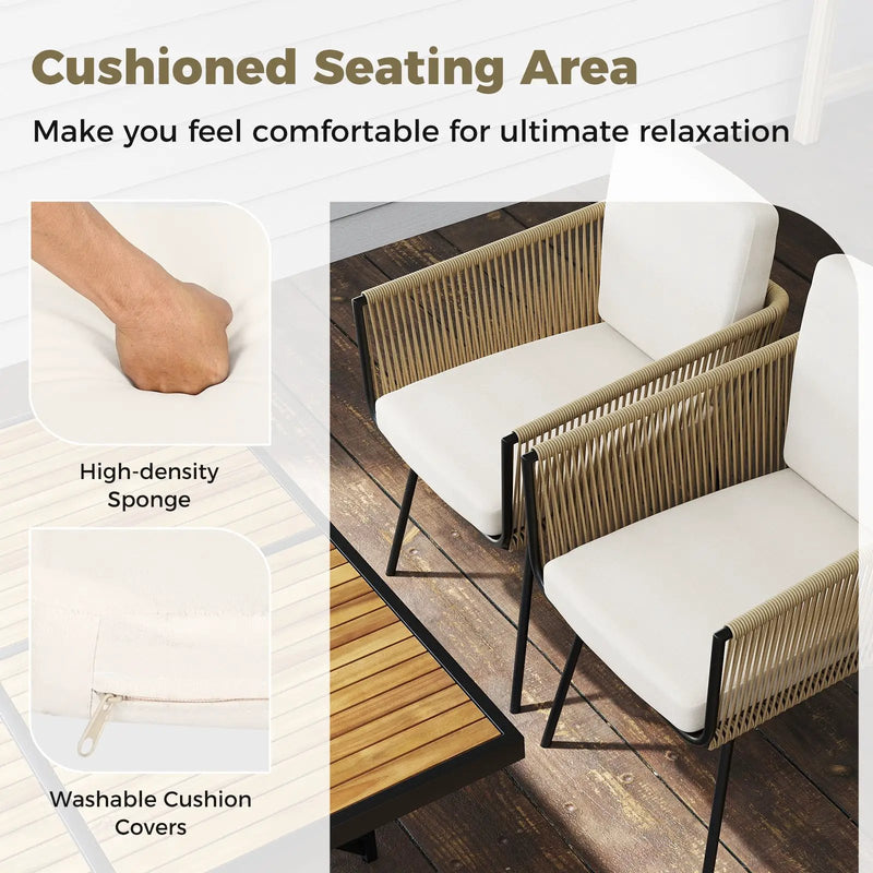 Patio Dining Chairs Set of 4 Bistro Well-Woven Rattan Chairs-White by DirectDeals